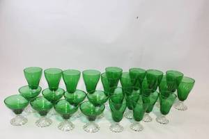 lot 194 image: Set of 29 Green and Clear Glass Goblets