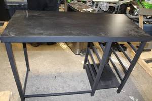 lot 206 image: Black Industrial Style Workbench Table with Metal Shelving