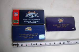 lot 239 image: Set of 4 NFL Commemorative Super Bowl Lucite Ticket Holders
