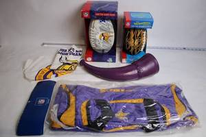 lot 244 image: Minnesota Vikings NFL Fan Gear with Footballs and Accessories