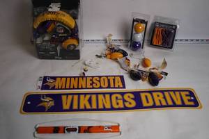 lot 245 image: Minnesota Vikings Fan Collection Headphones, Golf Set, Ornaments, and More