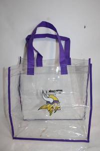 lot 253 image: NFL Minnesota Vikings Clear Tote Bag with Purple Straps