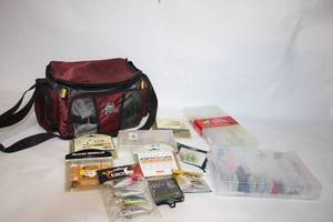 lot 269 image: Fishing Gear Set with Tackle Bag, Hooks, and Lures