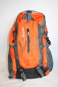 lot 270 image: Bright Orange Hiking and Camping Backpack with Multiple Compartments