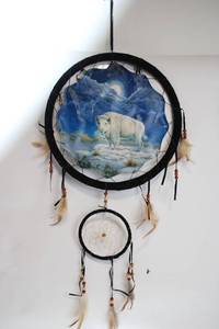 lot 275 image: Dreamcatcher with White Buffalo and Feather Accents