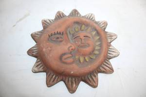 lot 280 image: Antique Sun and Moon Ceramic Wall Plaque