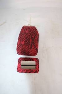 lot 295 image: Red Snakeskin Pattern Clutch and Matching Compact Mirror