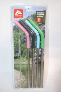 lot 296 image: Ozark Trail Reusable Straws Set with Cleaning Brush - 5 Pieces