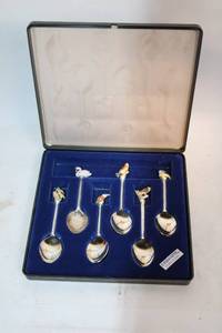 lot 300 image: Set of 6 Exquisite Silver Plated Collector Spoons with Bird Motifs