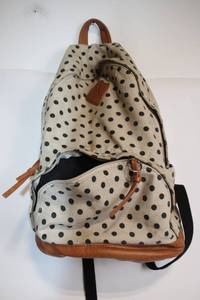 lot 303 image: Polka Dot Canvas Backpack with Leather Accents