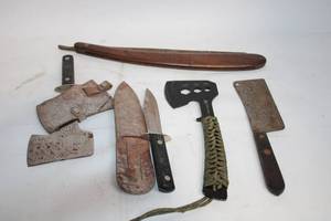 lot 312 image: Vintage Collection of Knives and Cleavers with Sheaths
