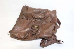 lot 323 image: Brown Leather Backpack with Multiple Pockets
