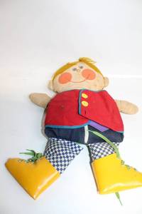 lot 325 image: Vintage Cloth Doll with Checkered Pants and Yellow Shoes