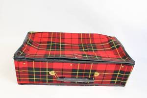 lot 330 image: Vintage Red Tartan Plaid Collapsible Suitcase