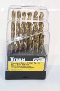 lot 347 image: Titan 22-Piece Titanium Coated High-Speed Steel Drill Bit Set