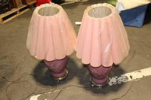 lot 360 image: Pair of Vintage Pink Floral Table Lamps with Original Shades