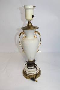 lot 363 image: Vintage White Ceramic Table Lamp with Gold Accents