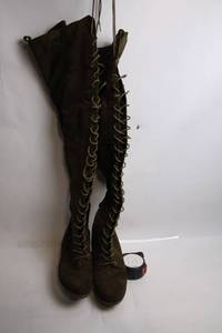lot 387 image: Pair of Olive Suede Over-the-Knee Lace-Up Boots - Size 7.5