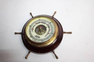 lot 394 image: Vintage Nautical Barometer with Ship Wheel Design