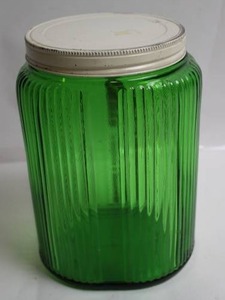 lot 397 image: Vintage Green Glass Coffee Canister with Lid