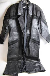 lot 405 image: Wilit Black Leather Long Coat with Detailed Accents