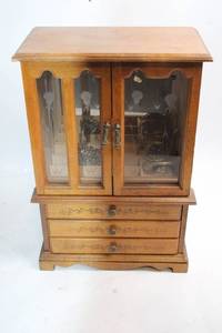 lot 473 image: Wooden Jewelry Cabinet with Decorative Drawers and Glass Panel Doors