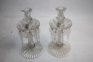 lot 479 image: Pair of Vintage Glass Prism Candlestick Holders