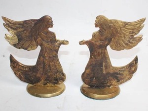 lot 482 image: Pair of Brass Angel Figurines with Winged Design