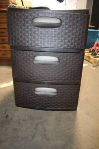 lot 497 image: Three-Drawer Plastic Storage Unit with Rattan Design