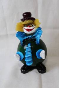 lot 229 image: Handcrafted Glass Clown Figurine with Green Base