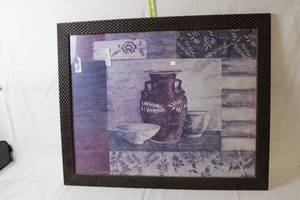lot 259 image: Framed Artwork Print with Decorative Pot and Bowl Design