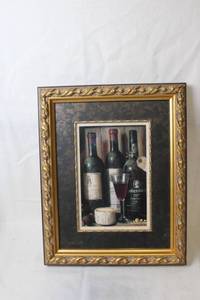lot 269 image: Framed Vintage Wine Themed Painting by Artist Krupnik