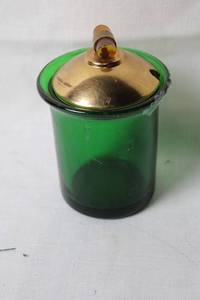 lot 282 image: Vintage Green Glass Container with Gold Lid