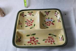 lot 299 image: Italian Ceramic Divided Serving Tray with Cherry Pattern