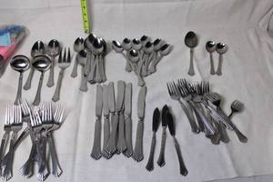 lot 364 image: Set of 58 Stainless Steel Cutlery with Elegant Etched Design