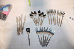 lot 366 image: Set of 24 Stainless Steel Cutlery with Floral Design