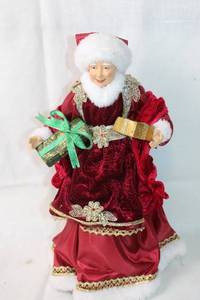 lot 415 image: Santa Claus Figurine with Velvet Robes and Gifts