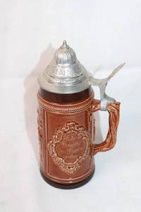 lot 426 image: Vintage German Beer Stein with Pewter Lid, 10 Inches Tall