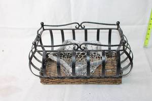lot 434 image: Decorative Wrought Iron and Wicker Basket with Metal Accents