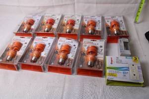 lot 435 image: Lot of 10 Ecobulb Orange Party Bulbs and GFCI Outlet Set - Halted Due to MPCA THIS LOT HAS BEEN DELETED
