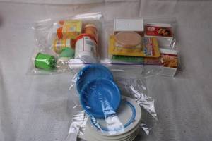 lot A-438 image: Vintage 1987 Fisher-Price Play Food Set with Plates and Utensils