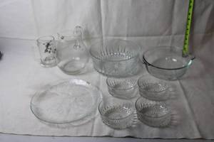 lot 449 image: Assorted Glassware Set with Pitcher, Bowls, and Platter