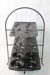 lot 452 image: 3-Tier Black Metal Baking Rack with Gingerbread and Donut Baking Trays
