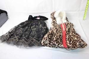 lot 457 image: Goodlad Little Girls Elegant Dress and Leopard Fur Coat Set
