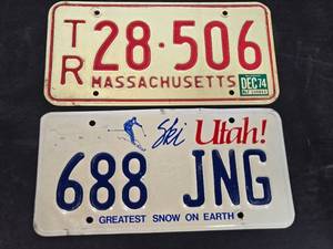lot 8 image: Lot of Vintage License Plates Massachusetts and Utah