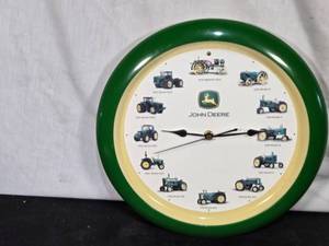 lot 21 image: John Deere Wall Clock with Vintage Tractor Images