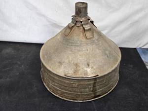 lot 23 image: Vintage Metal Funnel with Mesh Filter approximately 11 inches in diameter