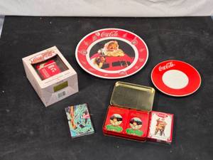 lot 38 image: Coca-Cola Themed Items Including Plate and Playing Cards