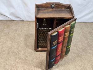 Wooden Book-Shaped Liquor Cabinet with Glasses