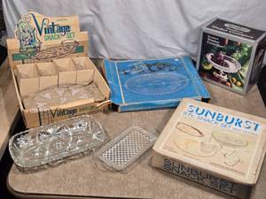 lot 49 image: Lot of Vintage Glassware and Silverplate Centerpiece